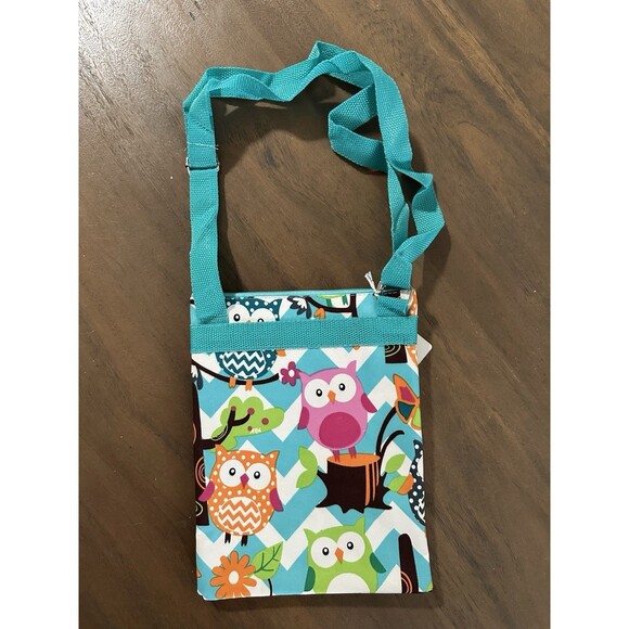 Women's  Crossbody Owls Owl Purse Bag  Turquoise Chevron Print - Picture 2 of 2